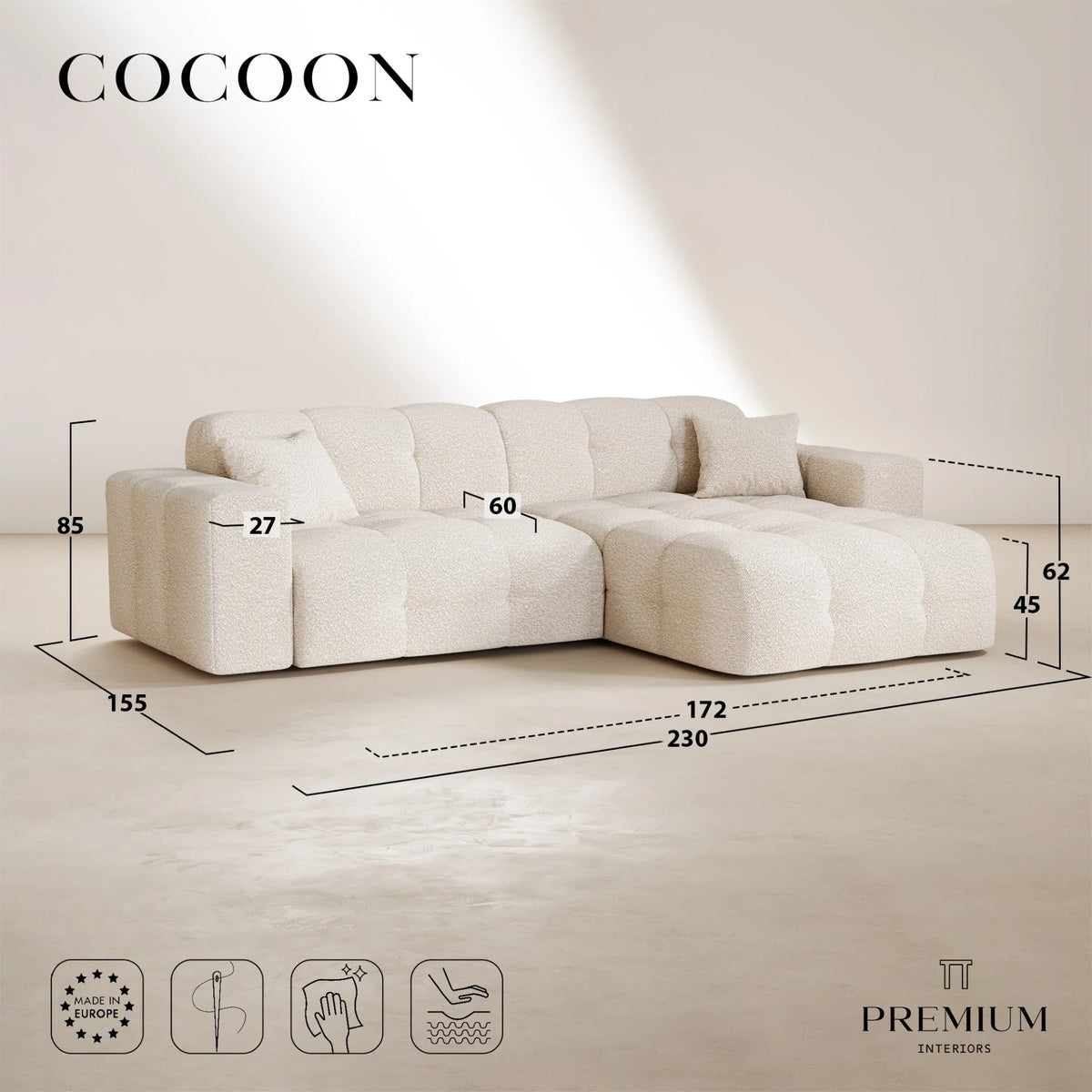 Nieuw! Premium Interiors - Crème hoekbank fluweel