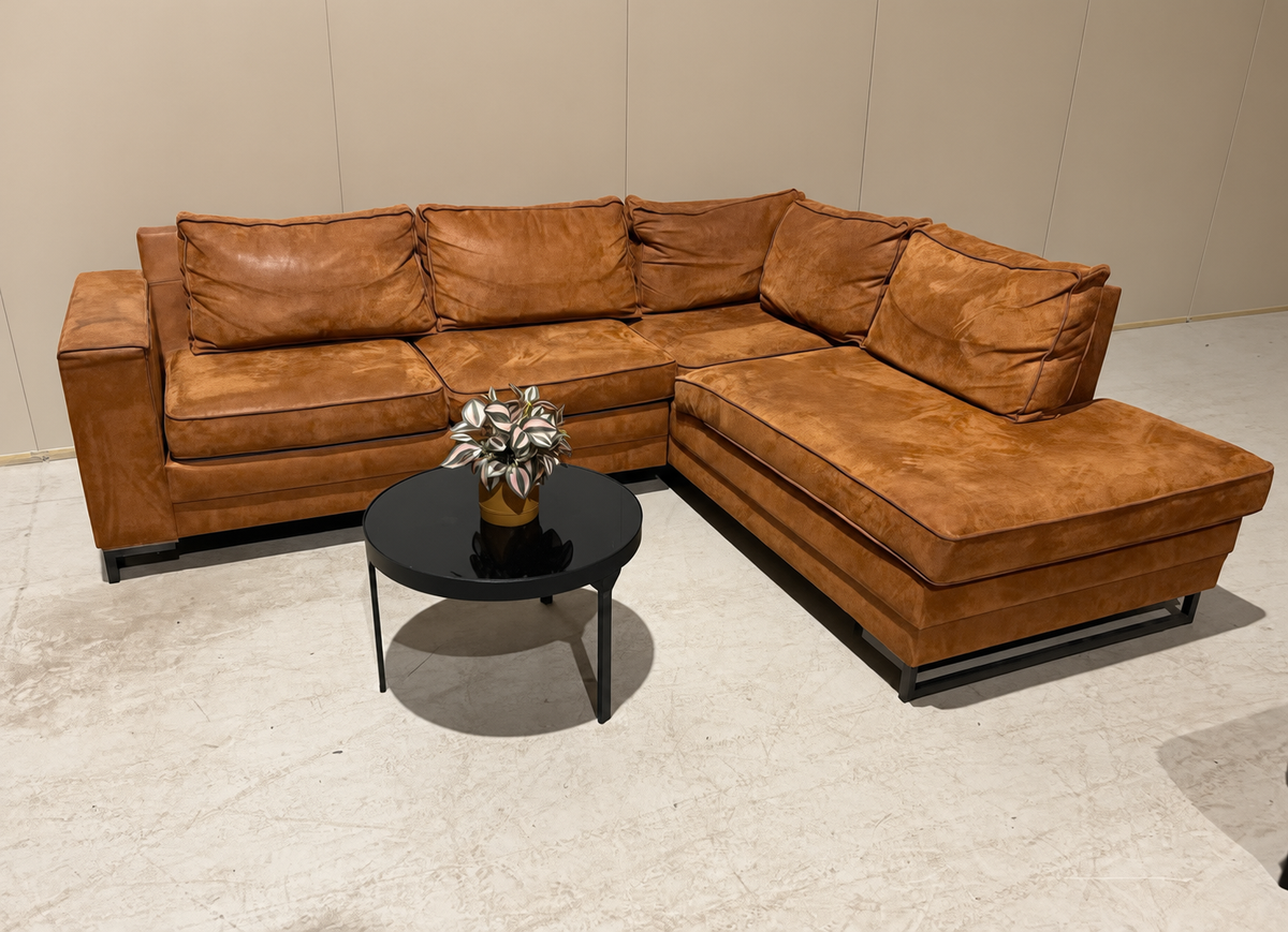 Prachtige cognac hoekbank