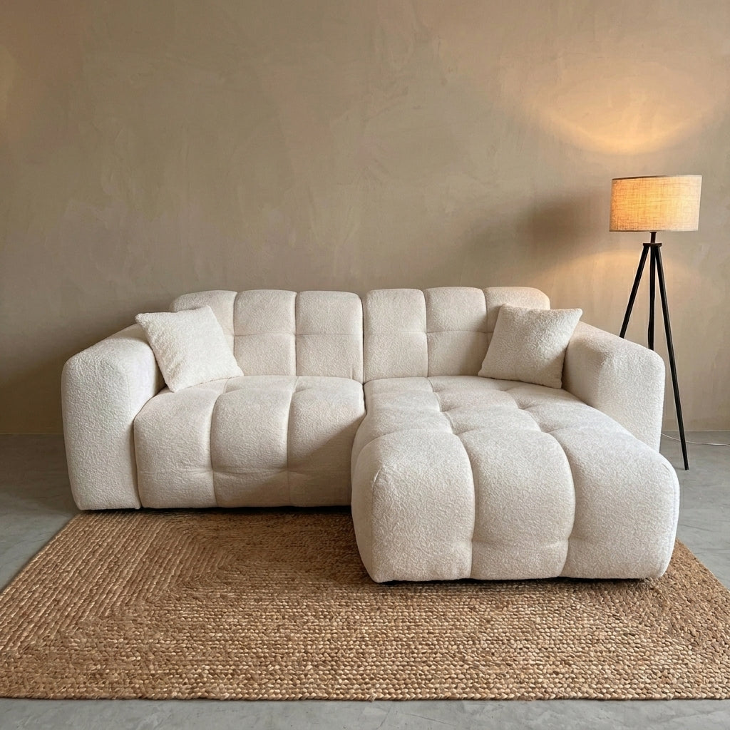 Nieuw! Premium Interiors - Crème hoekbank fluweel
