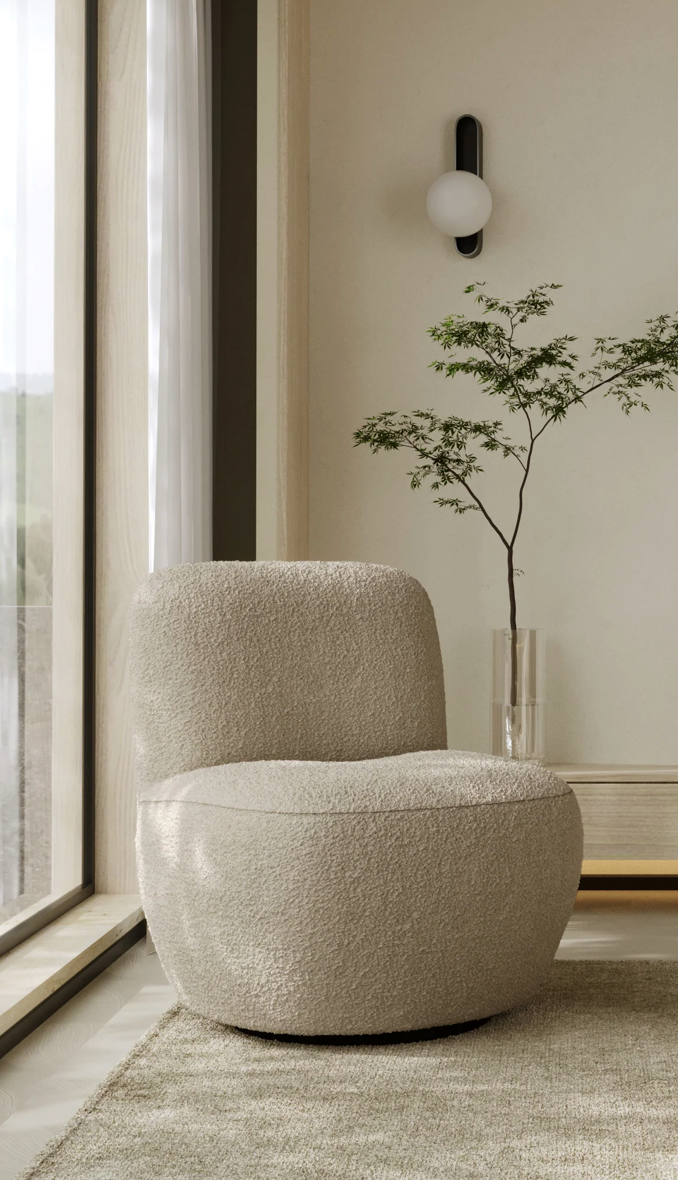 Nieuw! Jena-draaifauteuil 360° met taupe boucléstof